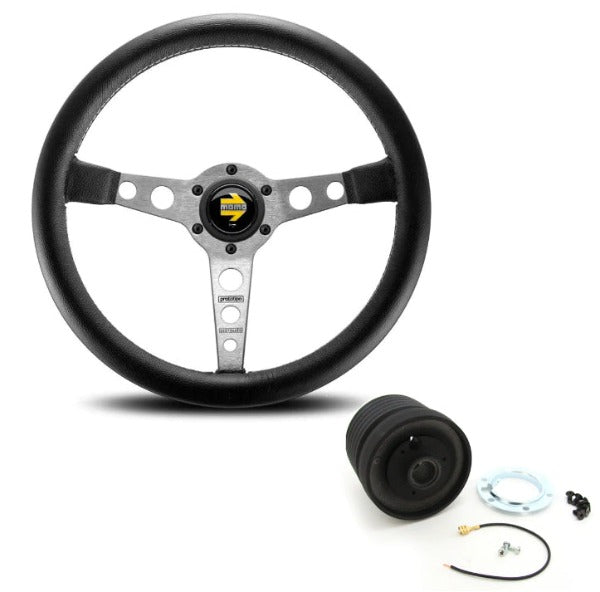 Pack Volant MOMO Prototipo Noir / Argent 350mm pour Porsche 911 1974 à 1989