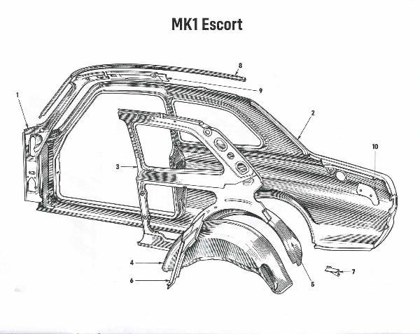 Passage de roue arrière/coffre Ford Escort MK1 Intérieur