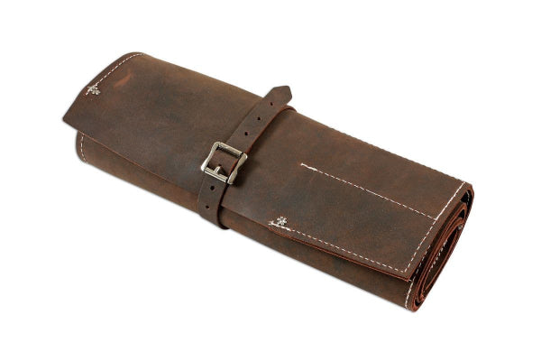 Trousse à outils en cuir patiné à 15 poches