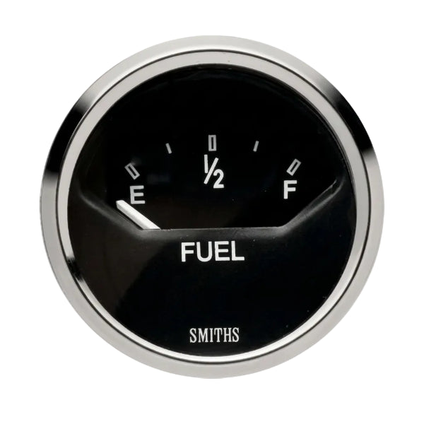 Jauge à carburant électrique Smiths Cobra 52 mm avec cadran noir, inscriptions blanches et lunette chromée Full-V
