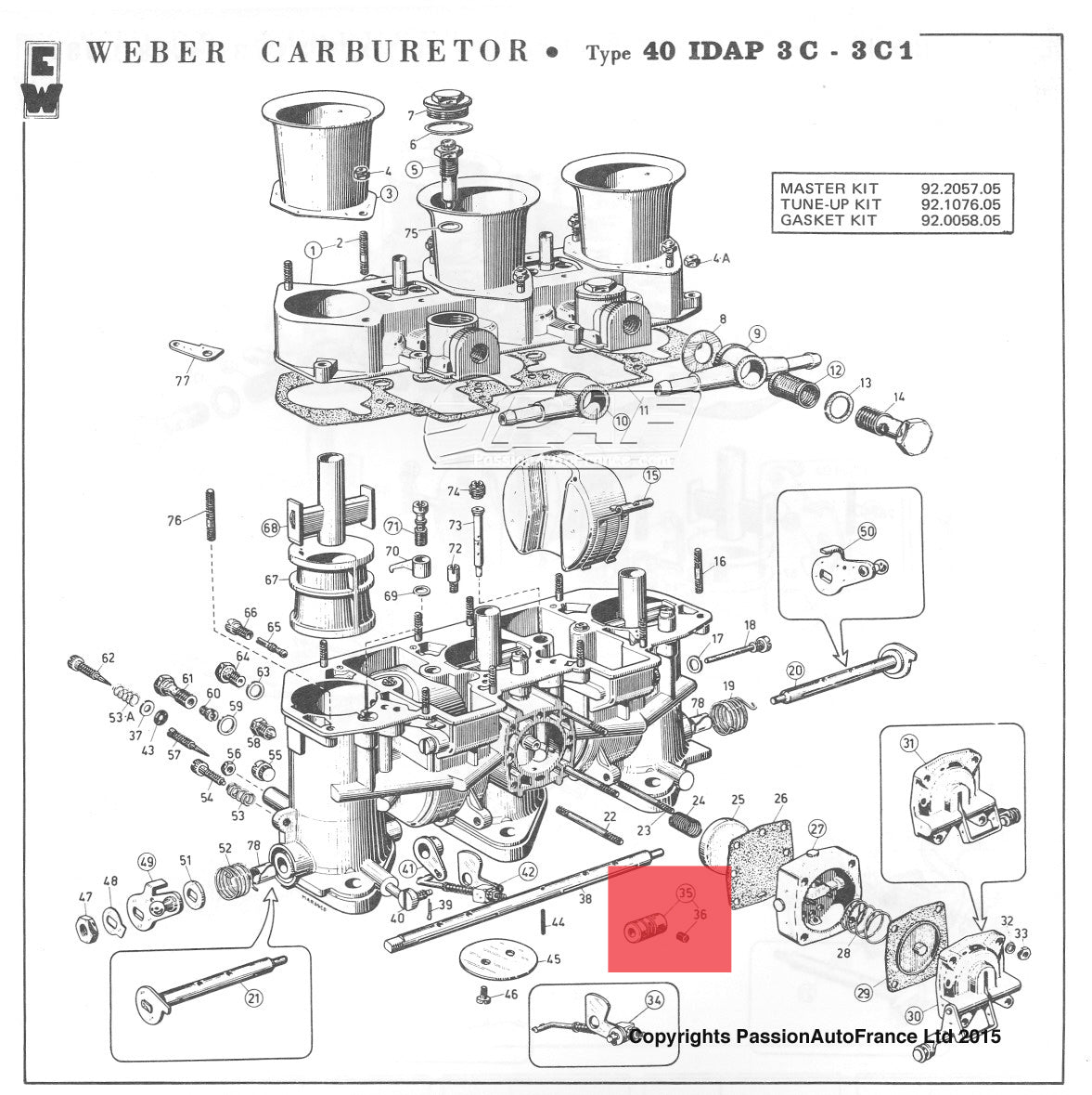 Coupler Throttle shafts WEBER IDA3C carburetor