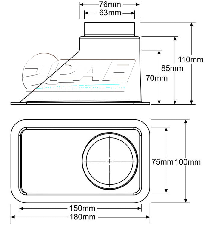 Ecope air rectangulaire décalée 150mm x 75mm