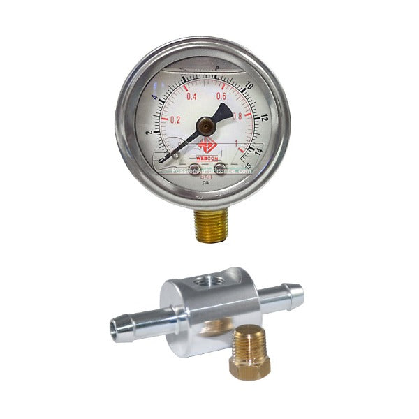Kit Manomètre pression d'essence 0-15psi pour carburateurs et raccord 1/8 NPT 8mm