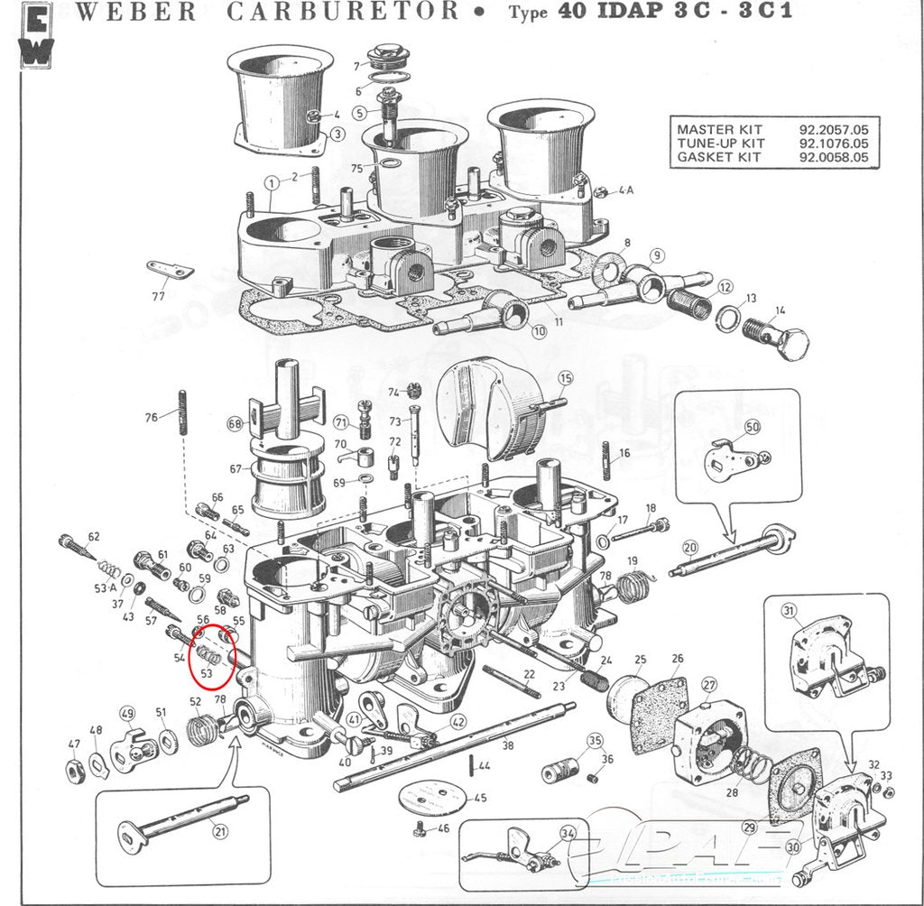 Vis réglage levier Carburateur WEBER ICEV, DMTL, ICH, DCOE, DCNF, IDA, IDA3C