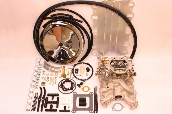 Edelbrock Webcon four-barrel carburettor conversion kit for 3.5L and 3.9L Range Rover and Land Rover Rover V8 engines.