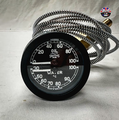 Manomètre Double Temperature Eau /Pression Huile Smiths Jaguar XK120 XK140