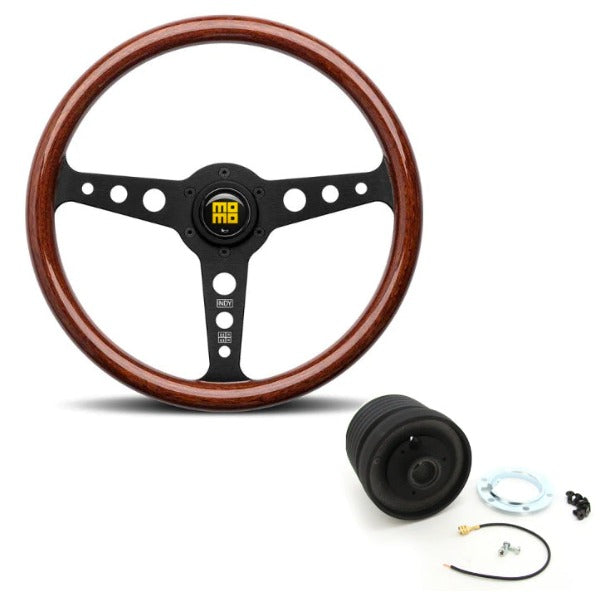 MOMO Indy Heritage Wood & Black Aluminum Steering Wheel &amp