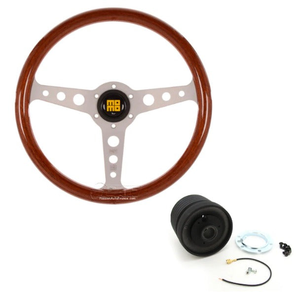 Pack Volant MOMO Indy Heritage Bois & Aluminium brossé & Moyeu Momo pour Porsche 911 Classique