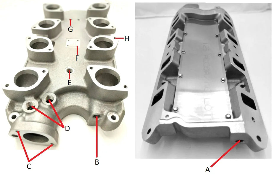 Cast aluminium inlet manifold for Ford Mustang 289 and 302 Small Block V8 engines with four WEBER 48 IDA carburettors.