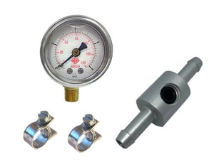 Kit Manomètre pression d'essence 0-15psi pour carburateurs et raccord 1/8 NPT 8mm