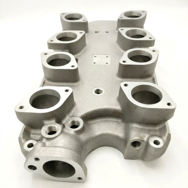 Cast aluminium inlet manifold for Ford Mustang 289 and 302 Small Block V8 engines with four WEBER 48 IDA carburettors.