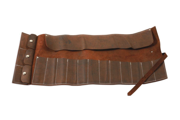Trousse à outils en cuir patiné à 15 poches