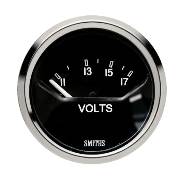 Voltmètre électronique Smiths Cobra 12 V de 52 mm avec boîtier en plastique et éclairage LED.