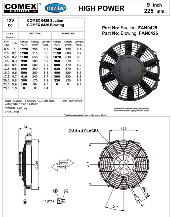 Comex High Power 9" (225mm) fan