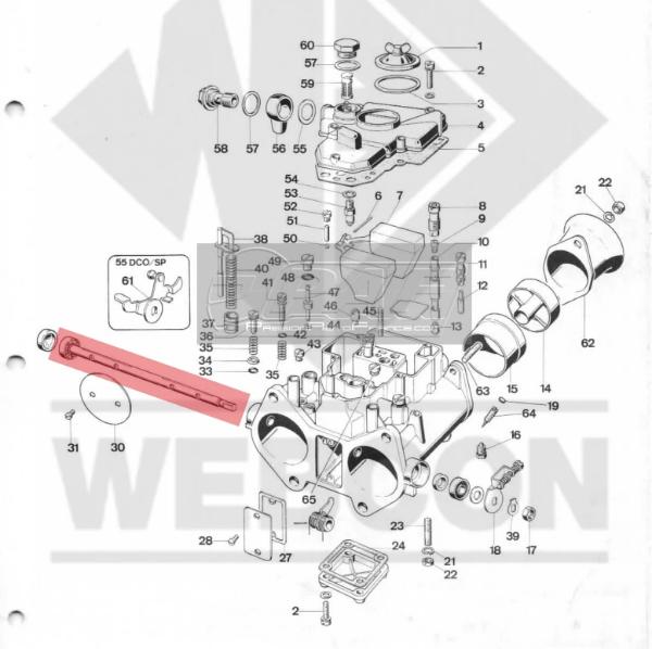Axe accÃ©lÃ©rateur Carburateur Weber 50 et 55 DCO/SP