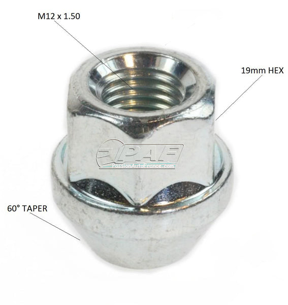 5 écrous De Roue Toyota M12x1.5 - Pour Jantes Alu - Acier Inoxydable