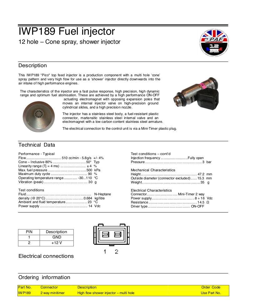 Injecteur Weber / Magneti Marelli IWP189 510cc/m