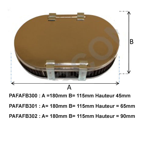 Filtre à air chrome oval 90mm Carburateur WEBER IDF