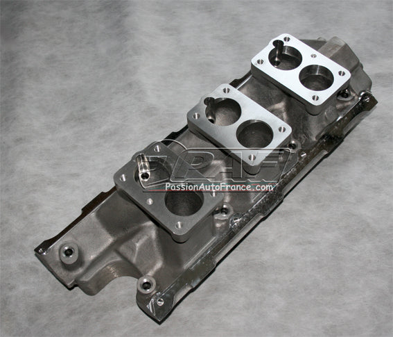 Intake manifold for conversion to triple WEBER DCNF carburetors on Ford Cologne 2.9 V6 12v Scorpio