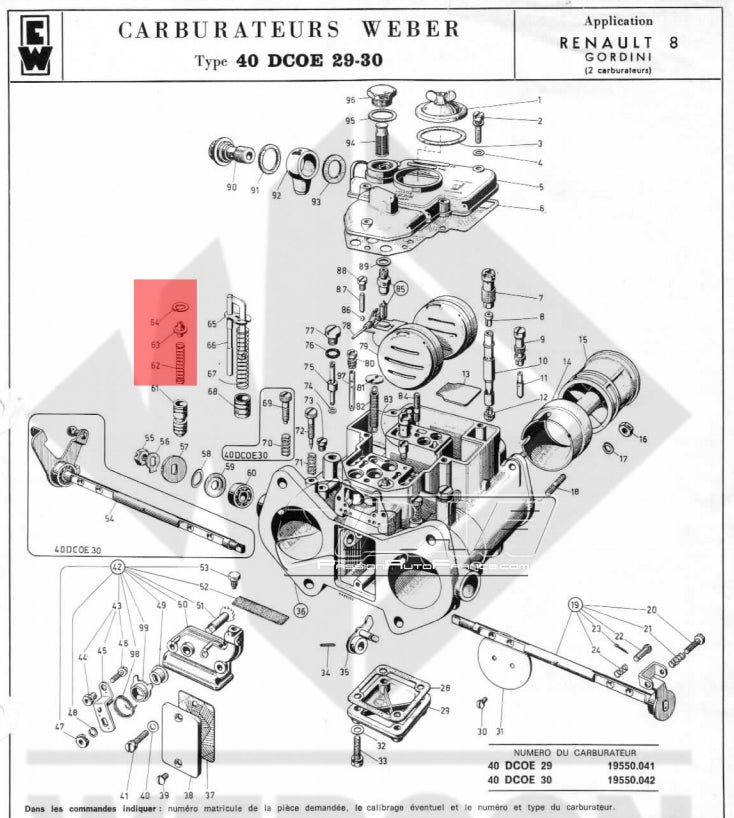 Bague retenue et guidage ressort soupape de starter Weber 40 DCOE 29-30, 40 DCOE 18, 40 DCOE 44-45