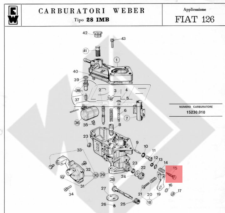 Idle screw for WEBER 28 IMB and 28 IMB carburetors, 3/100