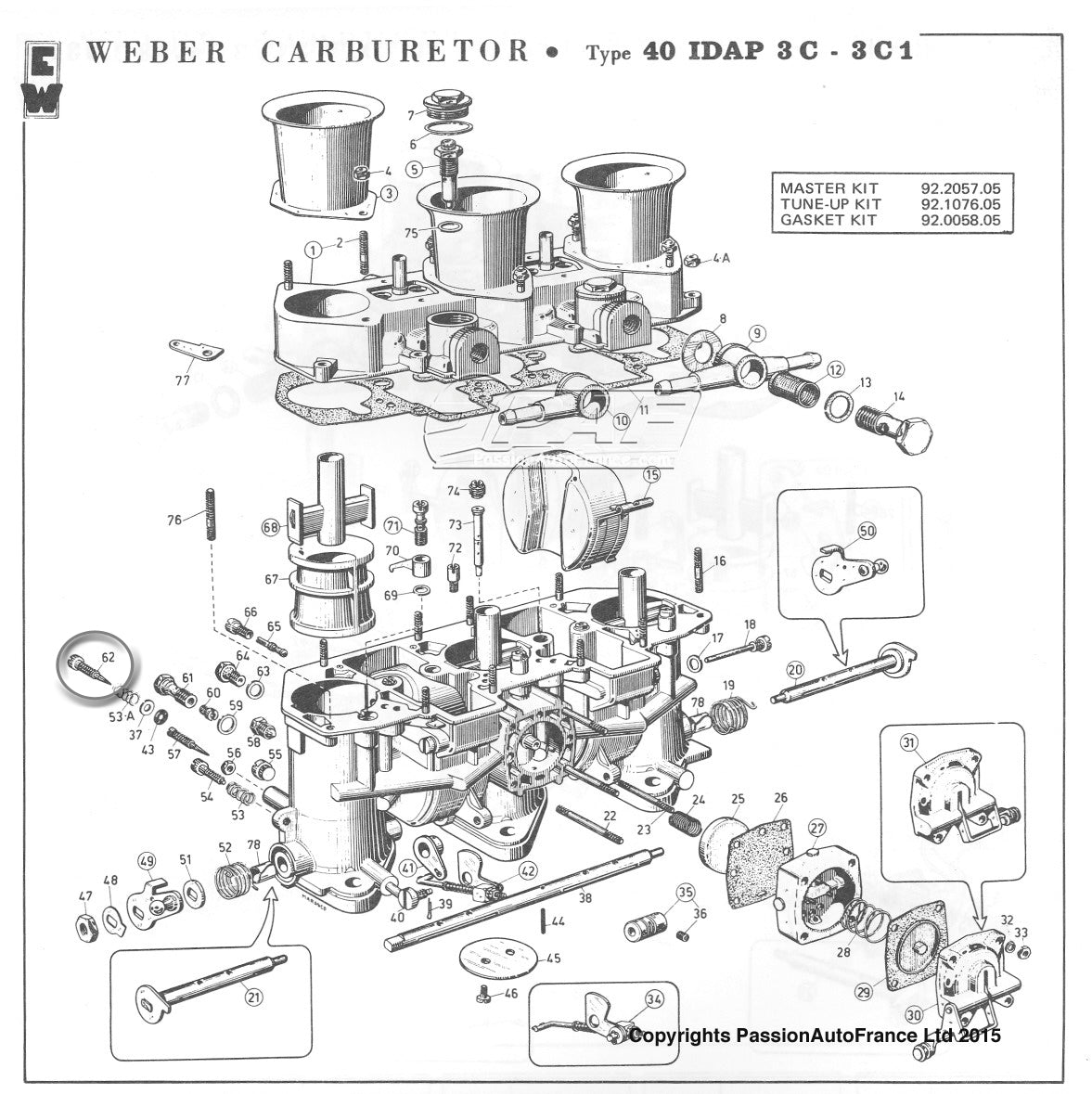Idle screw for WEBER 40 IDA3C carburetor