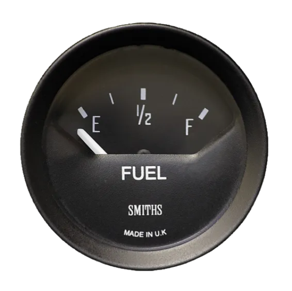Jauge à essence électronique Smiths Classic GT40 52 mm avec cadran noir, marquages blancs, logo Smiths et cerclage noir demi-V